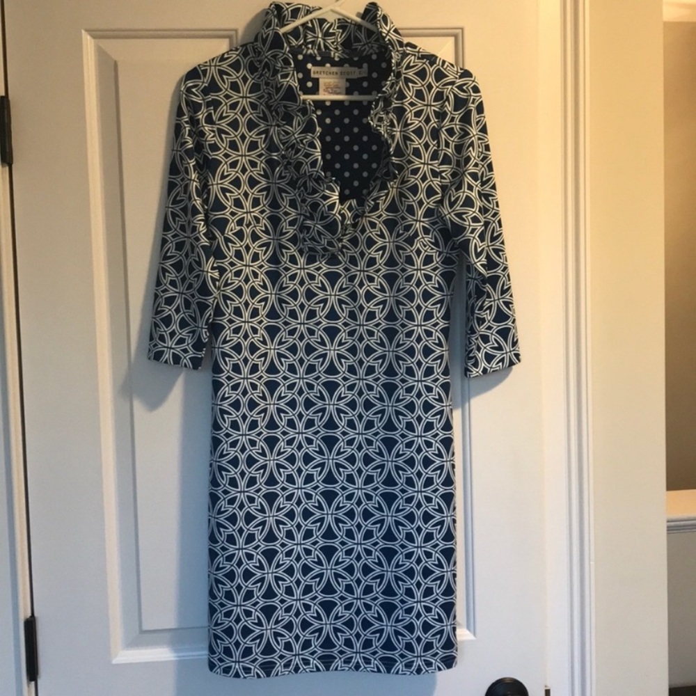 Gretchen Scott ruff neck jersey dress